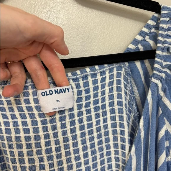 Old Navy Waist-Defined Striped Tie-Belt Midi Wrap Dress in Blue Stripe- Size XL - Picture 5 of 7